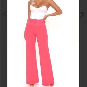 Fashion Nova Belted, High-Waisted Dress Pant, Pink